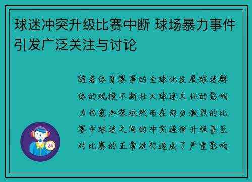 球迷冲突升级比赛中断 球场暴力事件引发广泛关注与讨论