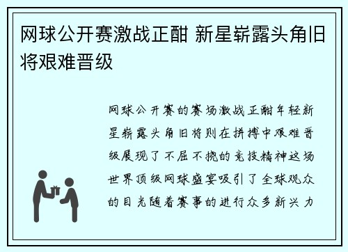 网球公开赛激战正酣 新星崭露头角旧将艰难晋级